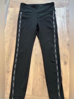Bebe Sport Black High Waisted Logo Tape Track Workout Yoga Leggings Size M
